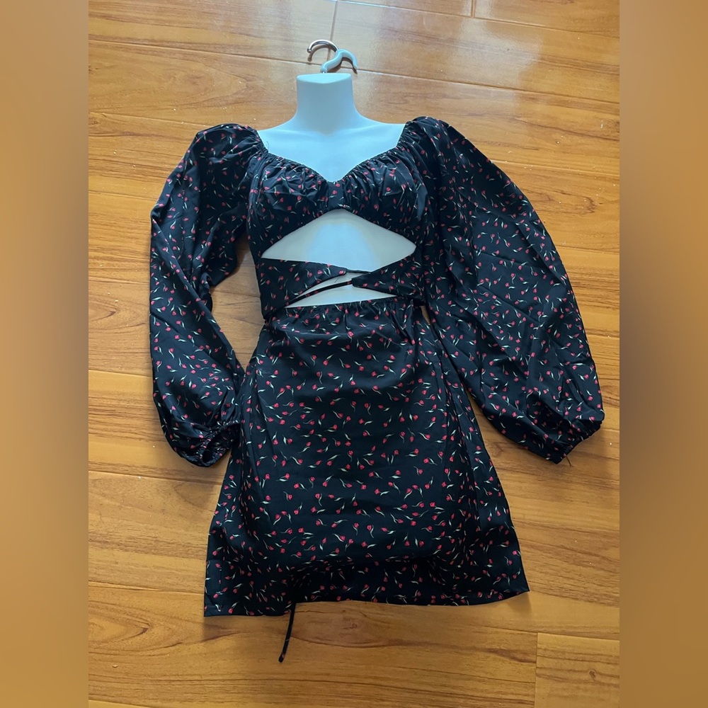 Princess Polly Black Dress With Red Floral Design View 4